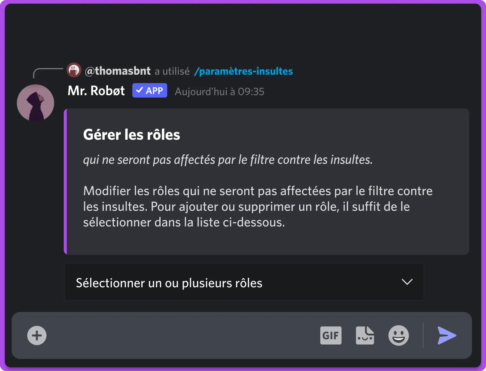 Fonctionnalité de Mr. Robøt : Permet de régler certains paramètres du robot